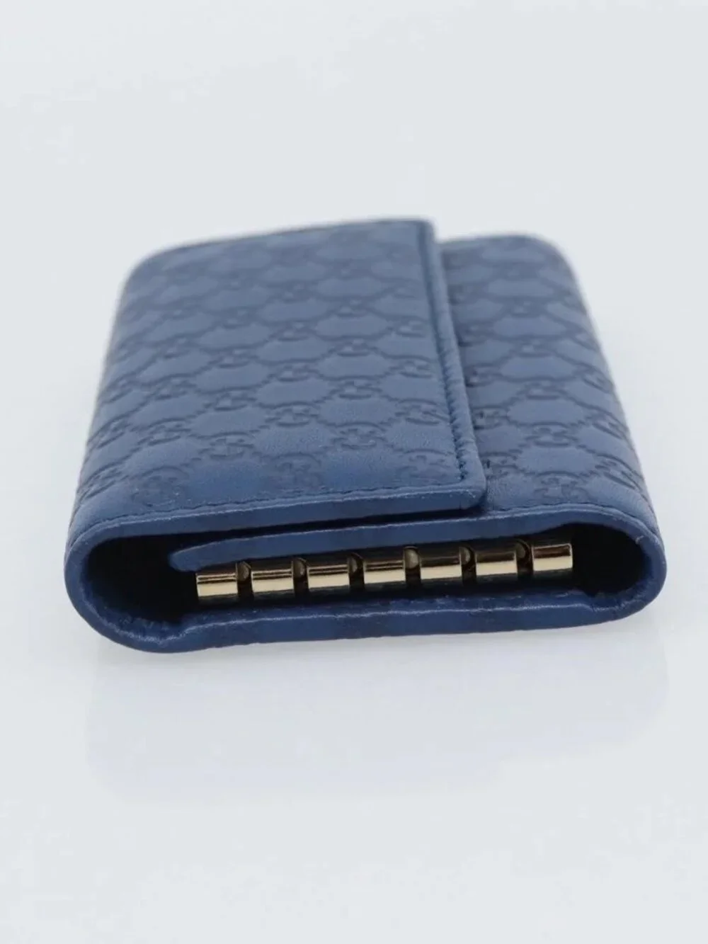 GUCCI Micro Guccissima GG Canvas Key Case Leather Blue Gold 278633 Auth 186350M